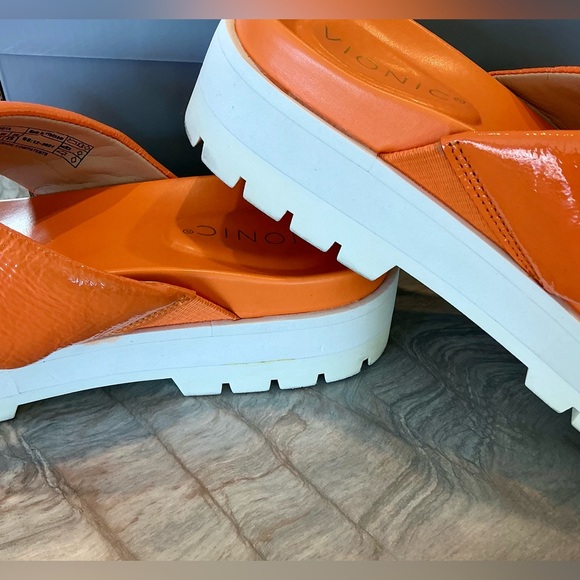 Vionic Vesta Women's Slide Comfort Sandals Orange Marigold Patent Leather Size 8 - Picture 8 of 12